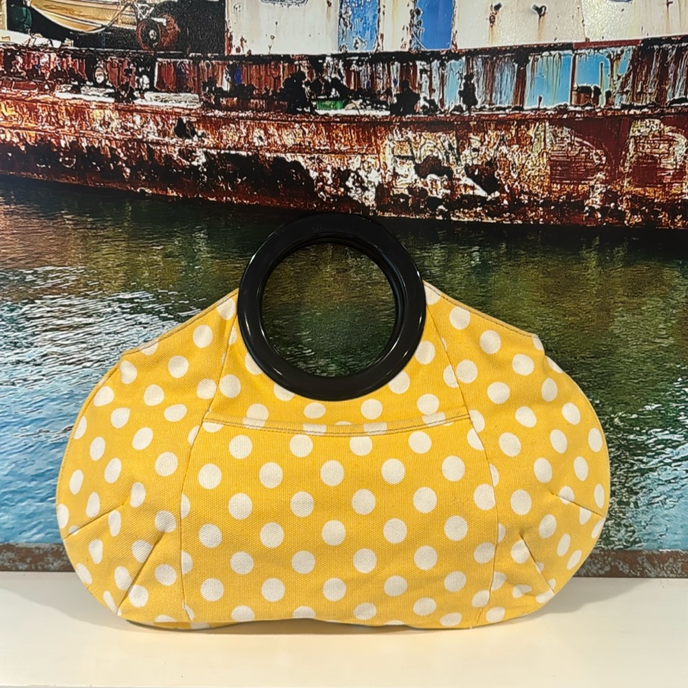 J.Crew yellow with white Polka Dot Canvas Tote Enamel Handle